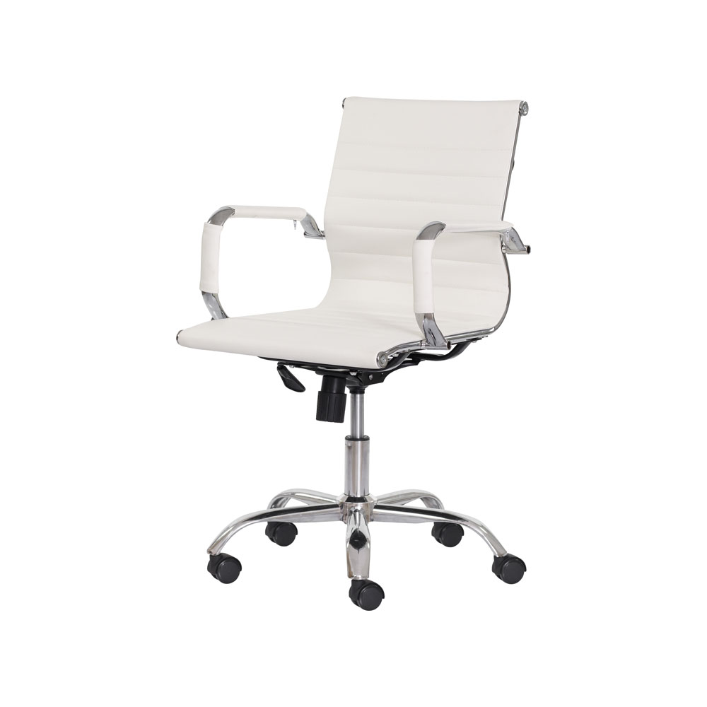 Kit 2 Cadeiras Escritório Stripes Diretor PU Branca Base Giratória Cromada Altura Ajustável