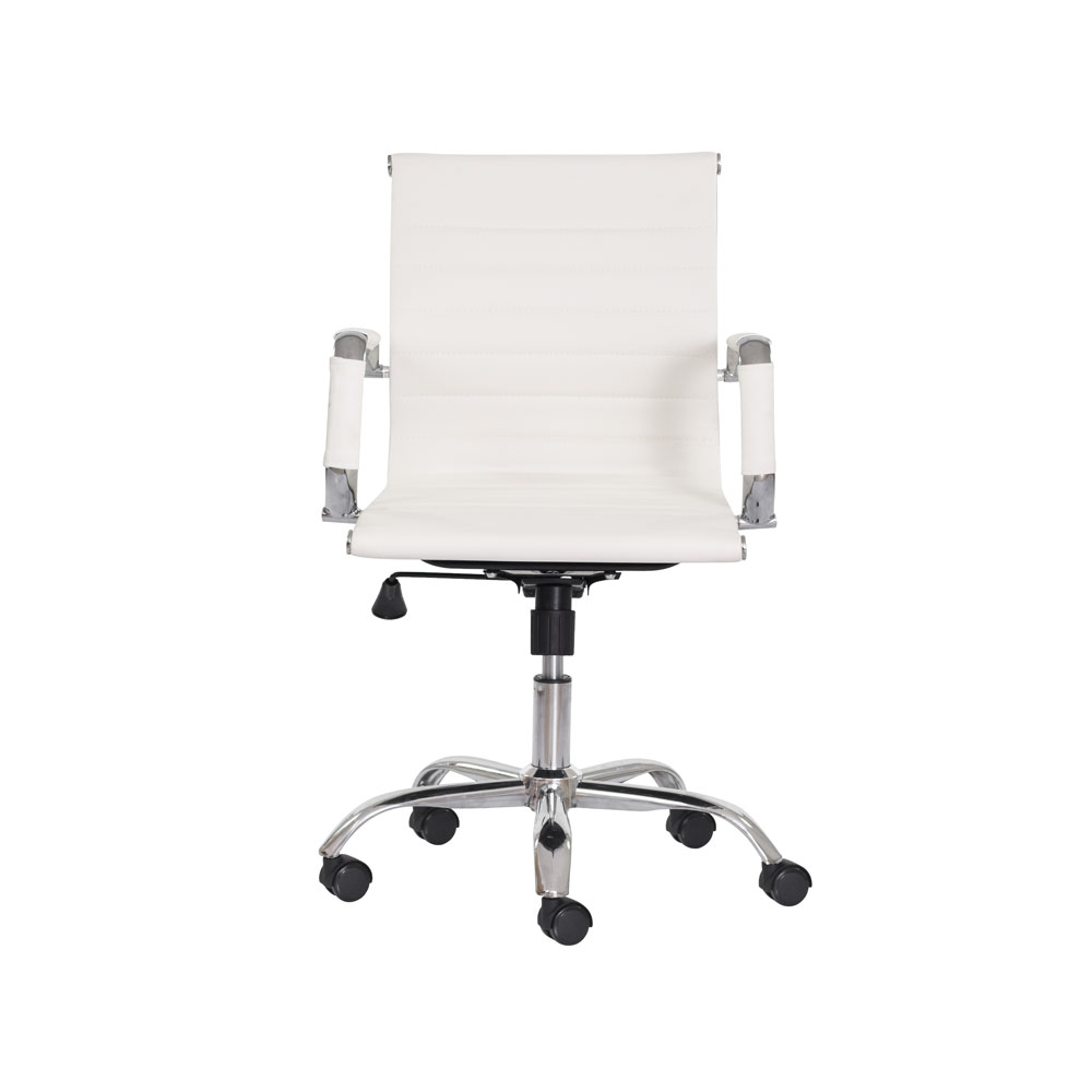 Kit 2 Cadeiras Escritório Stripes Diretor PU Branca Base Giratória Cromada Altura Ajustável