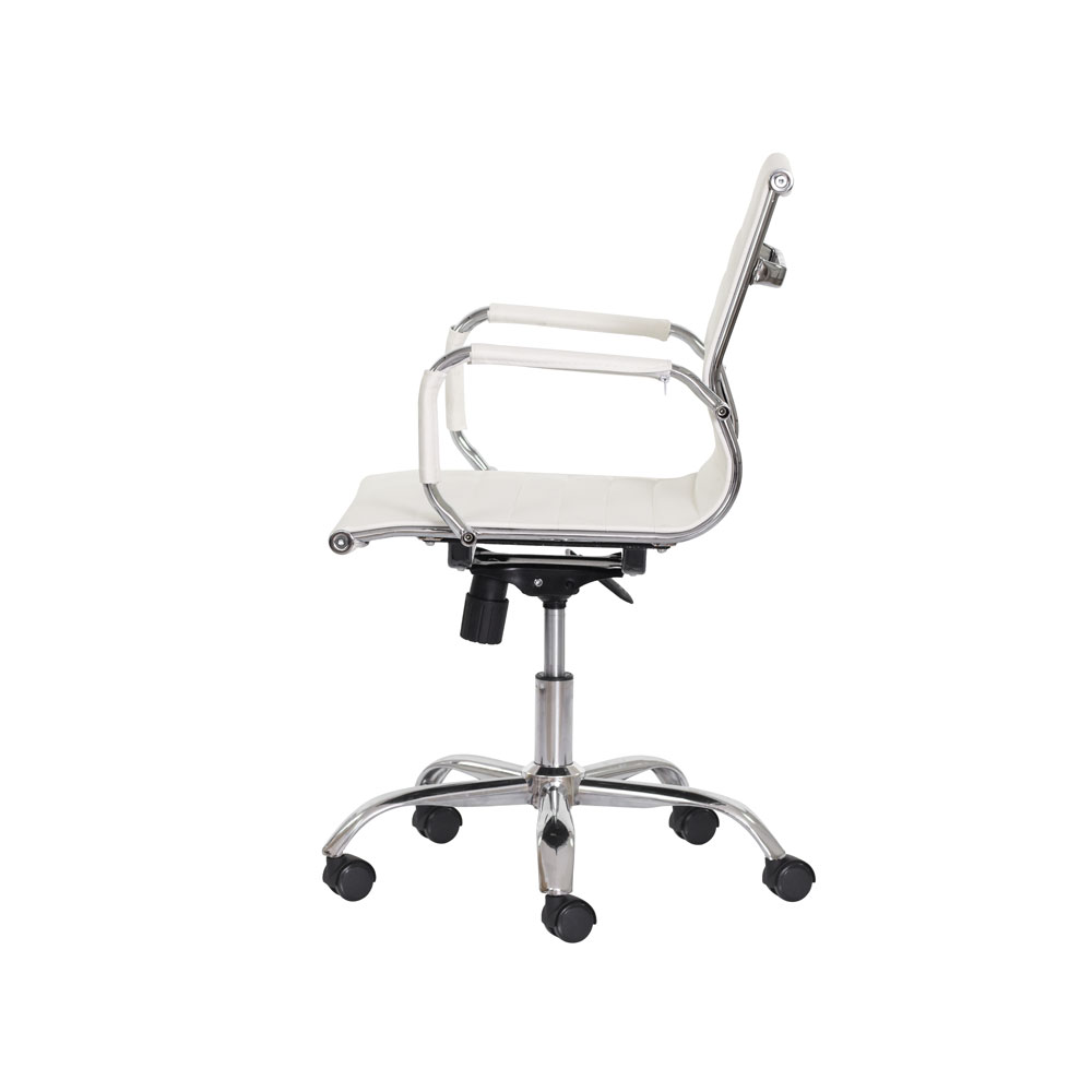 Kit 2 Cadeiras Escritório Stripes Diretor PU Branca Base Giratória Cromada Altura Ajustável