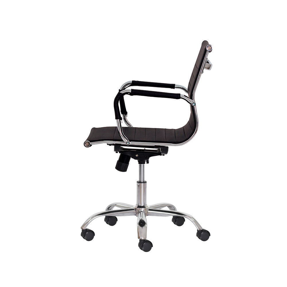 Kit 2 Cadeiras Escritório Stripes Diretor PU Preta Base Giratória Cromada Altura Ajustável
