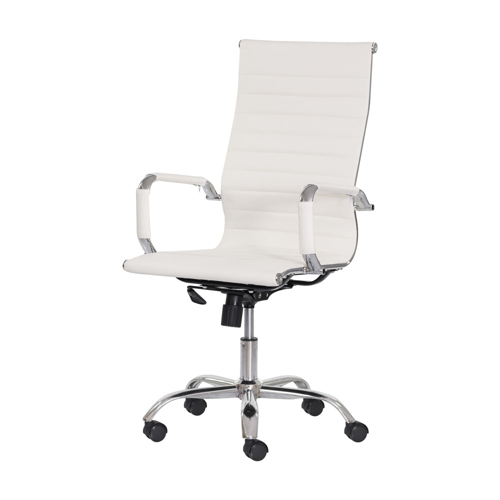 Kit 2 Cadeiras Escritório Stripes Presidente PU Branca Base Giratória Cromada Altura Ajustável
