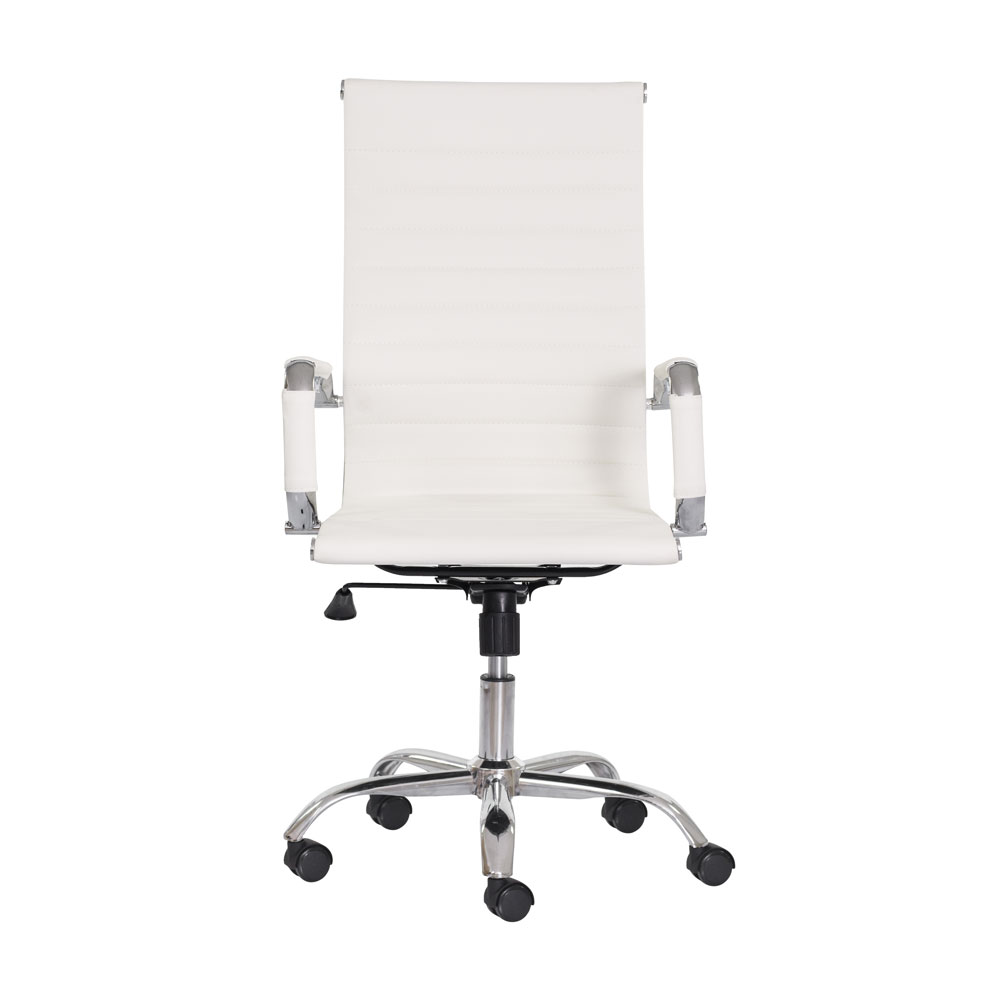 Kit 2 Cadeiras Escritório Stripes Presidente PU Branca Base Giratória Cromada Altura Ajustável