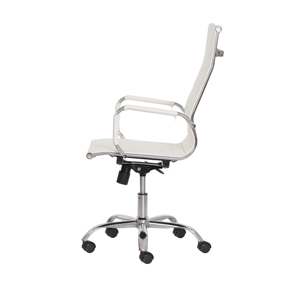 Kit 2 Cadeiras Escritório Stripes Presidente PU Branca Base Giratória Cromada Altura Ajustável