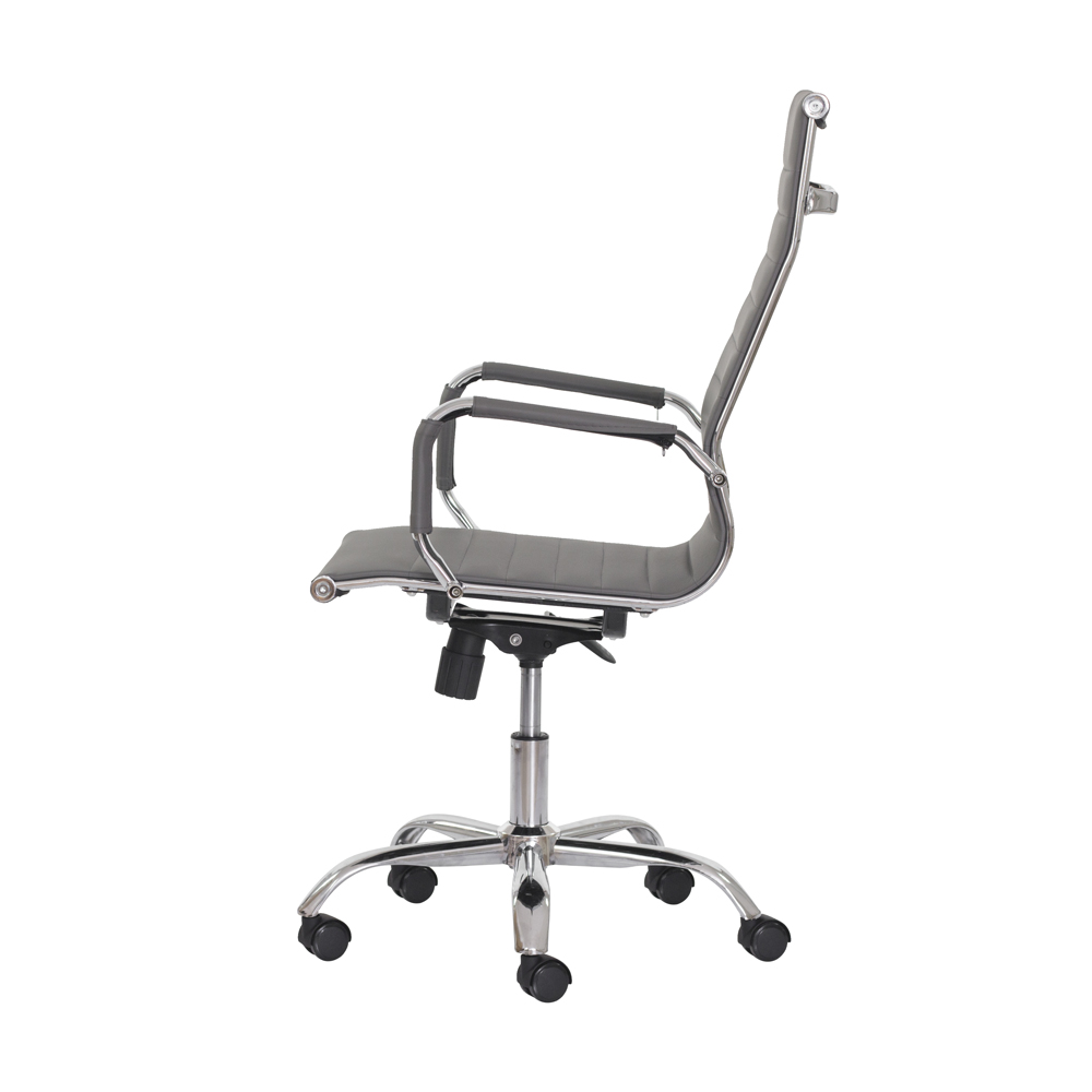 Kit 2 Cadeiras Escritório Stripes Presidente PU Cinza Base Giratória Cromada Altura Ajustável