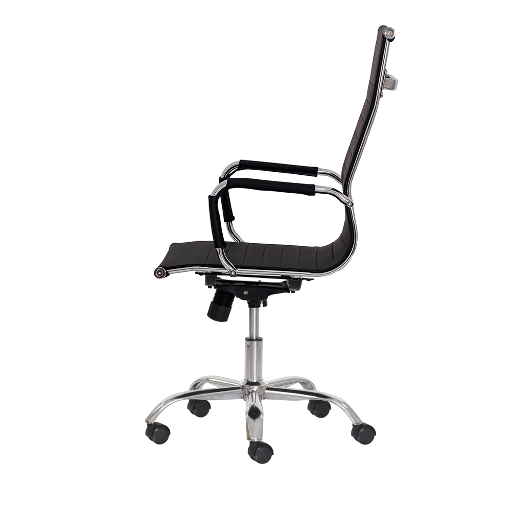 Kit 2 Cadeiras Escritório Stripes Presidente PU Preta Base Giratória Cromada Altura Ajustável