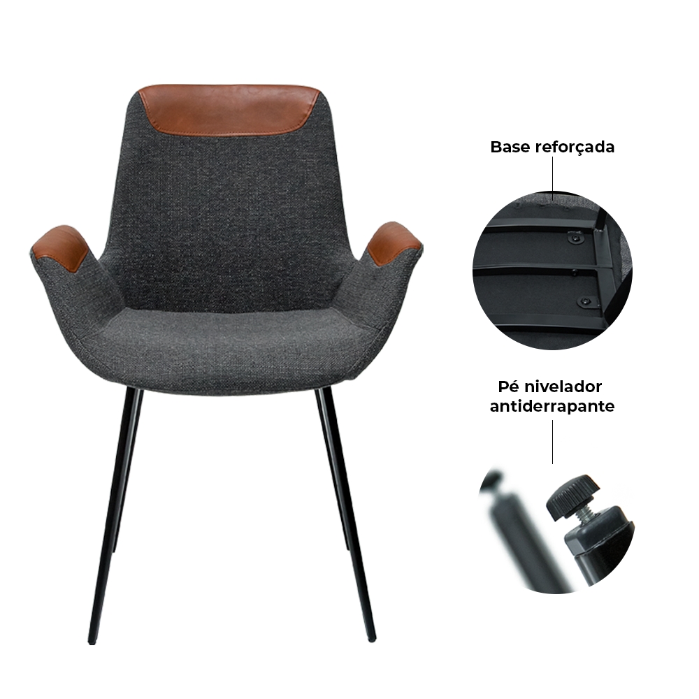 Kit 2 Cadeiras Luiza Cinza Design Sala Cozinha Jantar