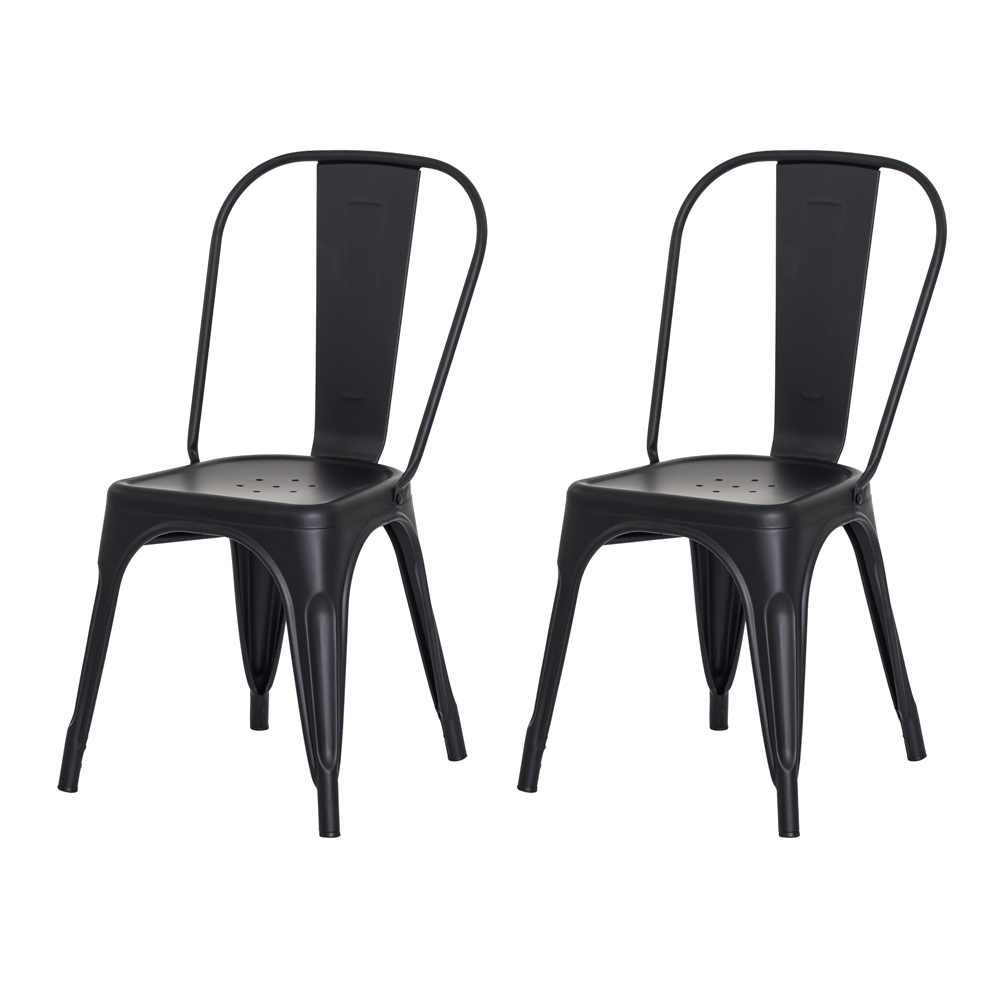 Kit 2 Cadeiras Tolix Iron Design Preto Fosco Aço Industrial Sala Cozinha Jantar Bar