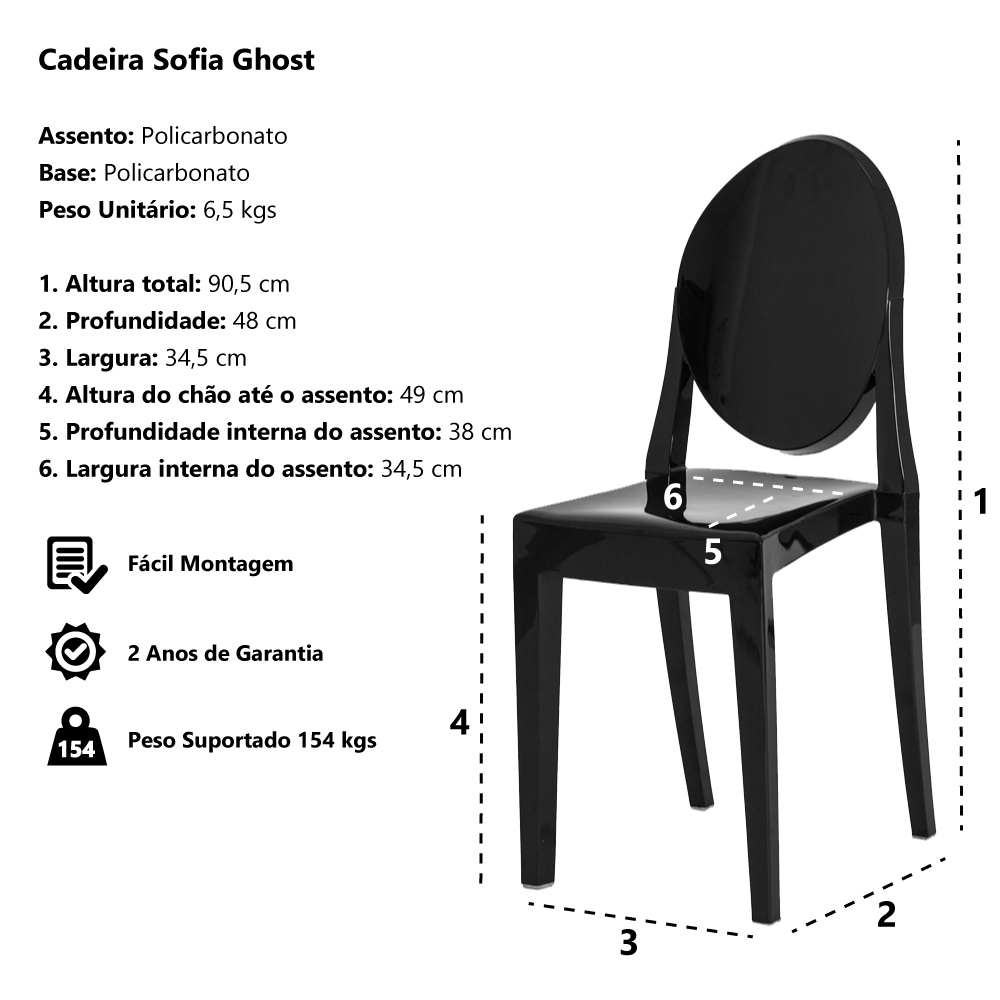 Kit 2 Cadeiras Victoria Ghost Transparente Sala Cozinha Jantar
