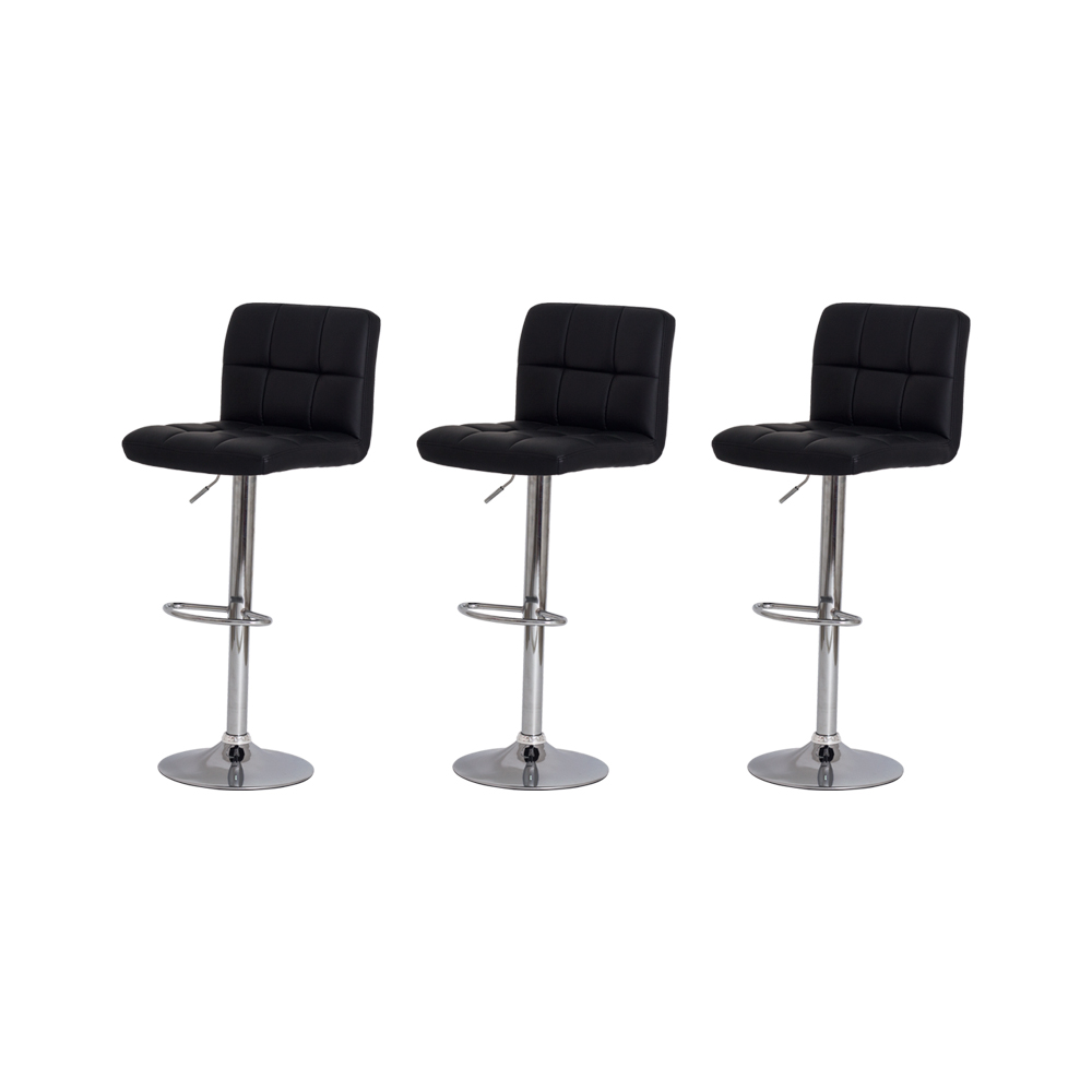 Kit 3 Banquetas Estofada Gomos Preta Base Giratória Cromada Altura Regulável Cozinha Bar Bancada