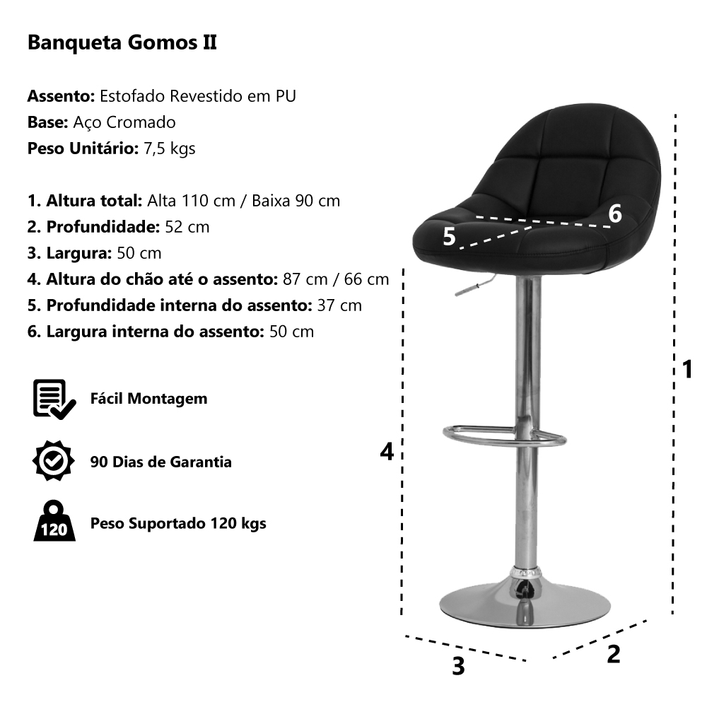 Kit 3 Banquetas Gomos II Marrom Café Base Giratória Cromada Altura Regulável Cozinha Bar Bancada