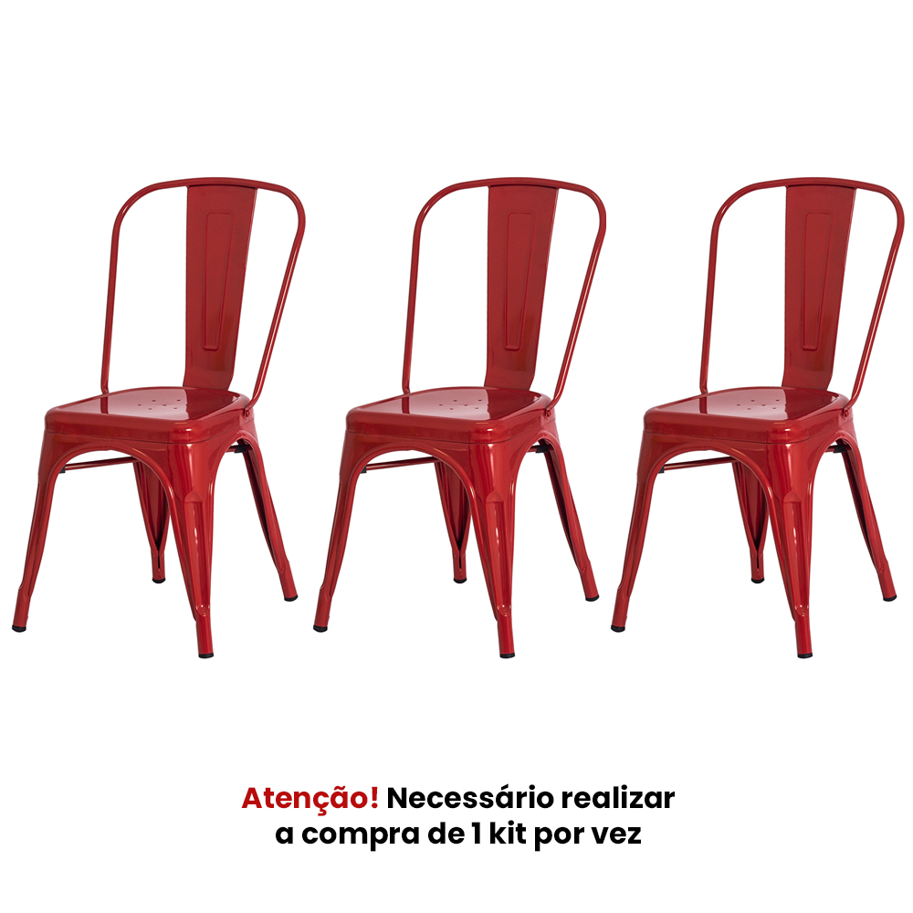 Kit 3 Cadeiras Tolix Iron Design Vermelha Aço Industrial Sala Cozinha Jantar Bar