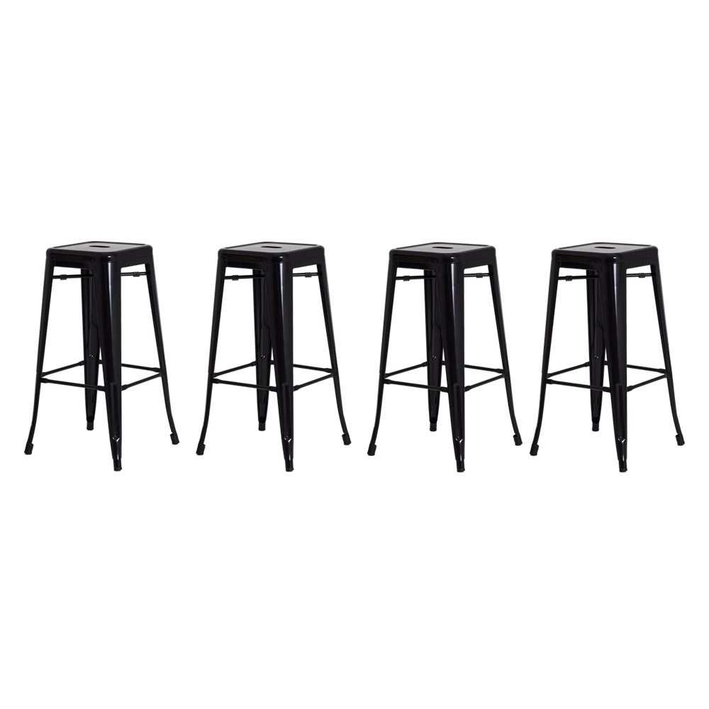 Kit 4 Banquetas Tolix Iron Design Industrial Preta 76 cm Aço Cozinha Bar Bistrô Bancada