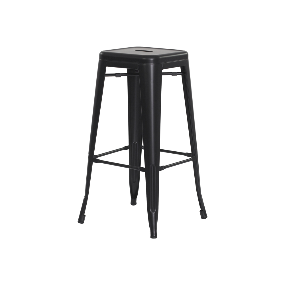 Kit 4 Banquetas Tolix Iron Design Industrial Preto Fosco 76 cm Aço Cozinha Bar Bistrô Bancada
