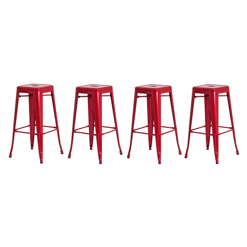 Kit 4 Banquetas Tolix Iron Design Industrial Vermelha 76 cm Aço Cozinha Bar Bistrô Bancada
