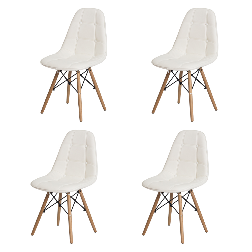Kit 4 Cadeiras Eiffel Botonê Eames DSW Branca Base Madeira Sala Jantar Cozinha