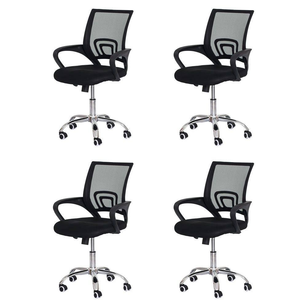 Kit 4 Cadeiras Escritório Basic Diretor Tela Mesh Preta Base Giratória Cromada Altura Ajustável