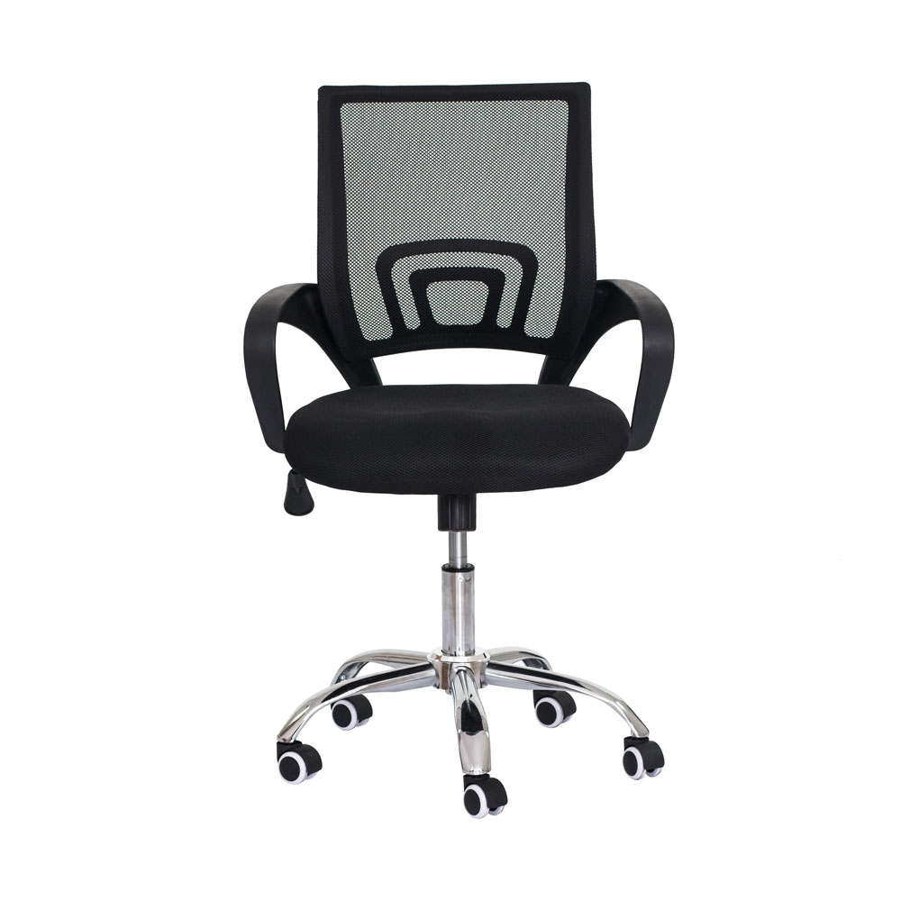 Kit 4 Cadeiras Escritório Basic Diretor Tela Mesh Preta Base Giratória Cromada Altura Ajustável