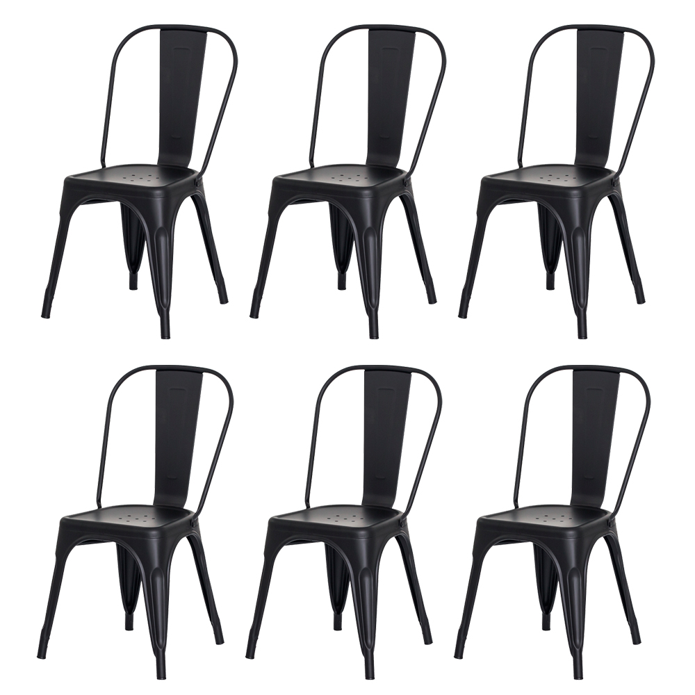 Kit 6 Cadeiras Tolix Iron Design Preto Fosco Aço Industrial Sala Cozinha Jantar Bar