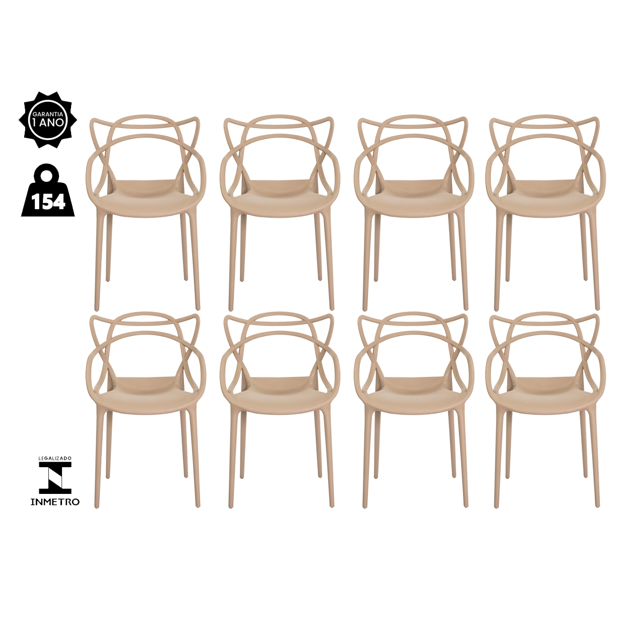 Kit 8 Cadeiras Allegra Nude Sala Cozinha Jantar