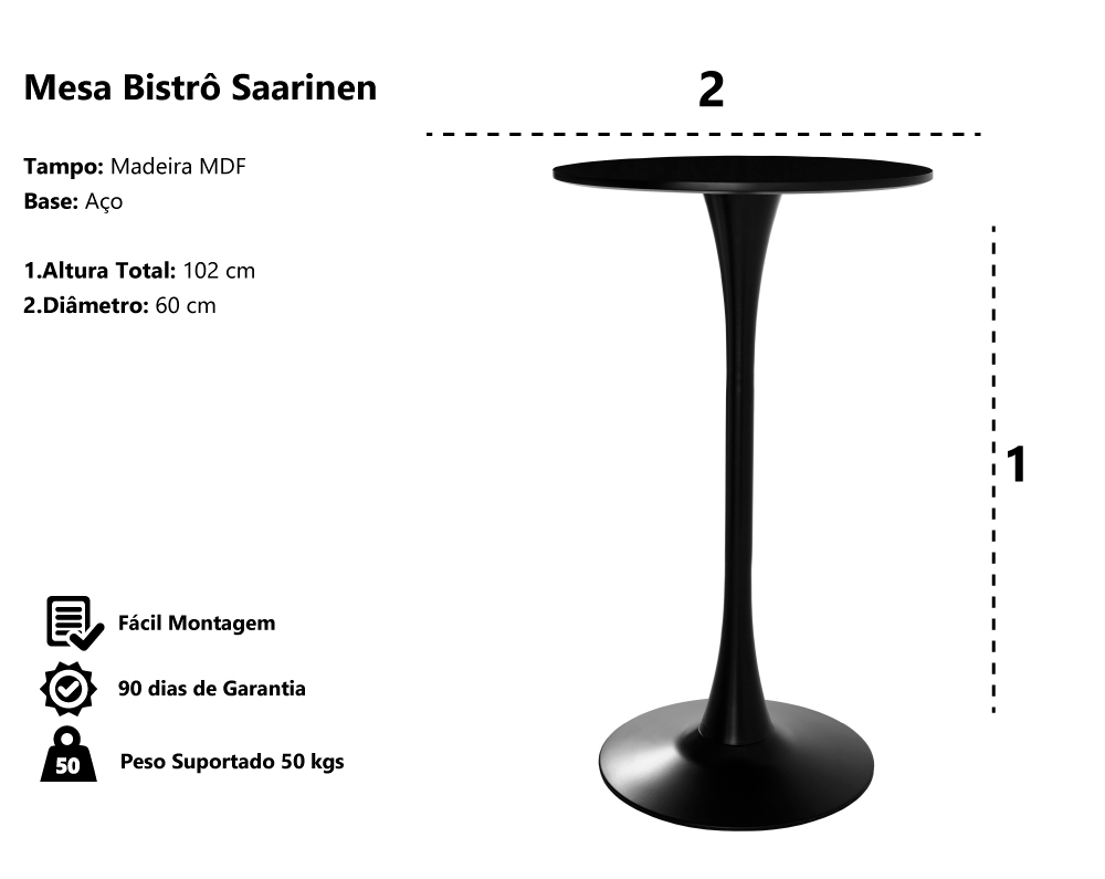 Mesa Bistrô Saarinen Tulipa Redonda Branca 60cm Waw Design