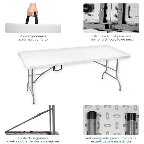 Mesa Dobrável Tipo Maleta Prática e Durável 122x60cm Branca - WAW Design