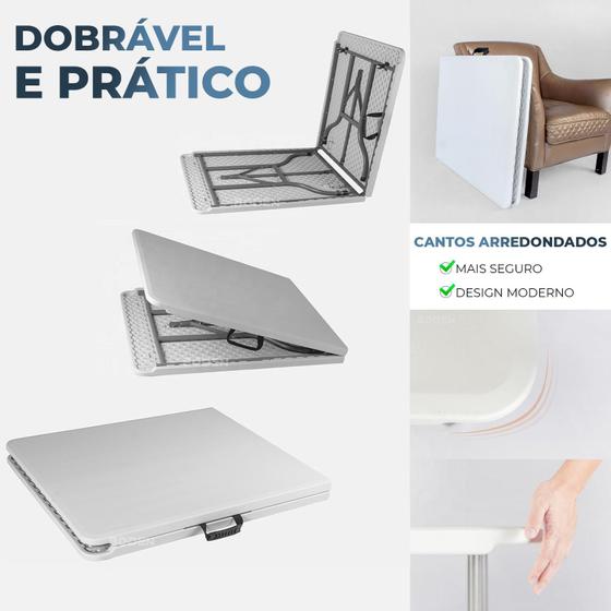 Mesa Dobrável Tipo Maleta Prática e Durável 122x60cm Branca - WAW Design