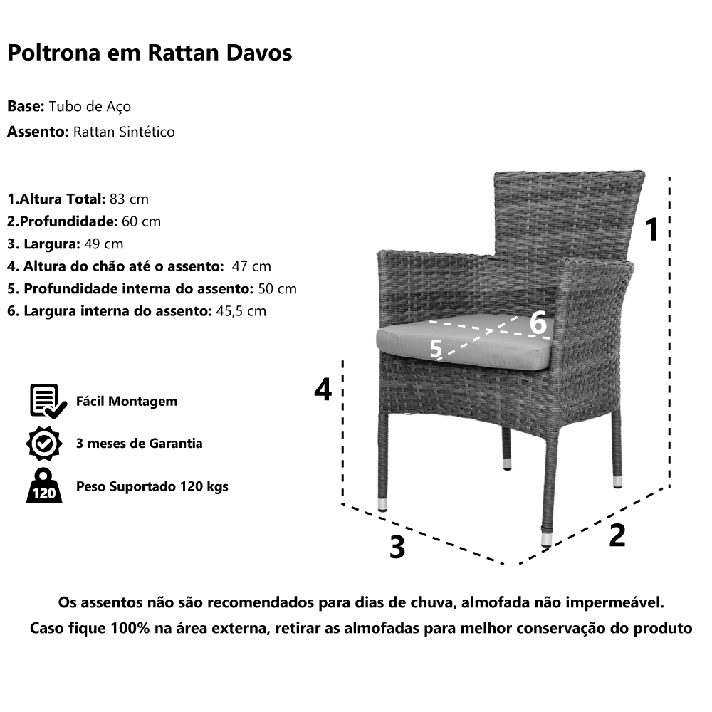 Poltrona em Rattan Davos na cor Cinza Para Área Externa - Waw Design