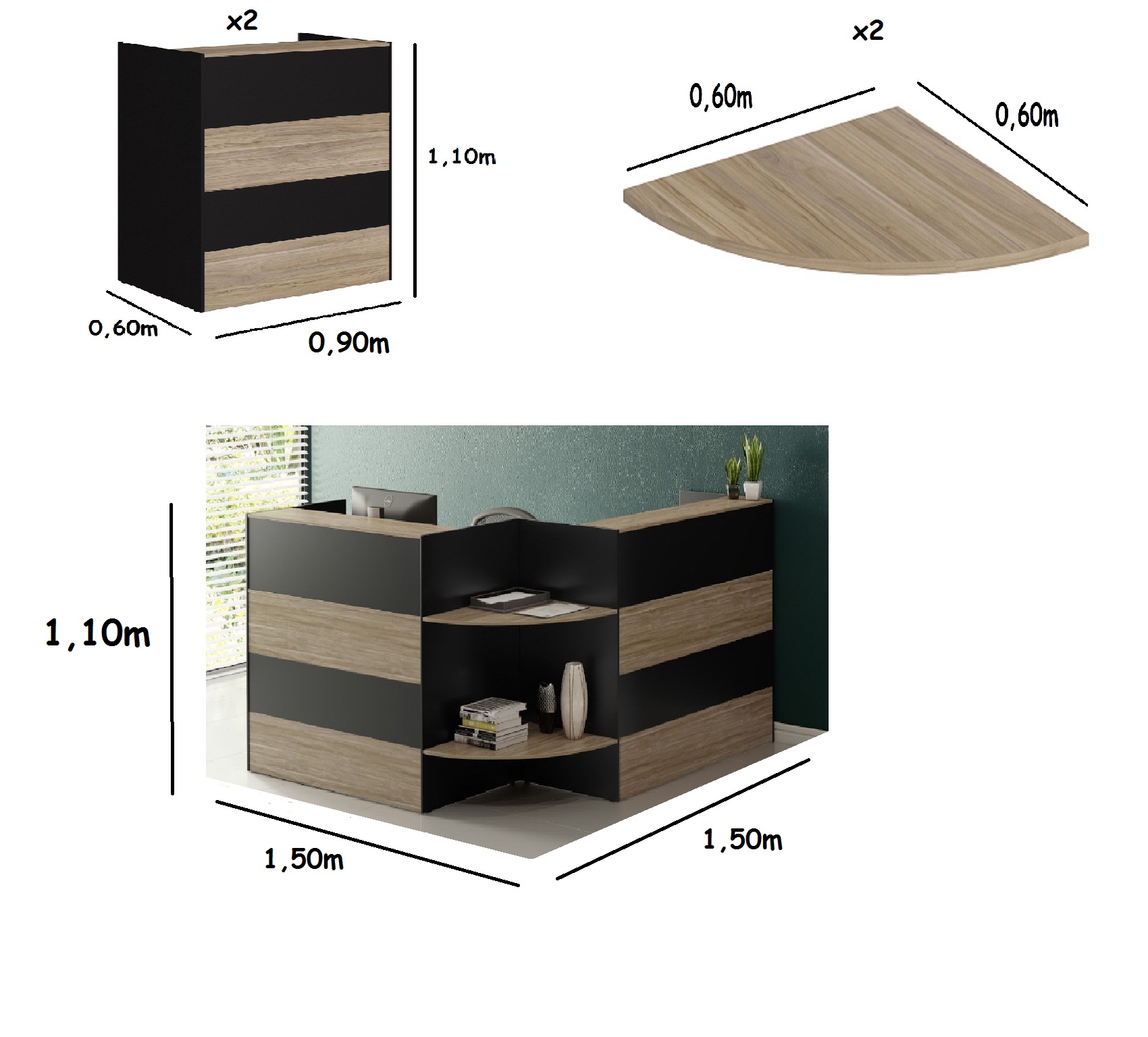 Balcão Atendimento Web15 1,50 x 1,50 Calvi / Preto