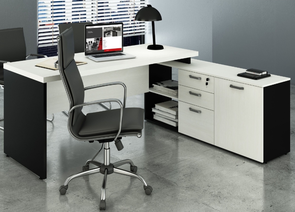 Mesa Consultório em L 1,70x1,60 Web40 + Armário Branco/Preto