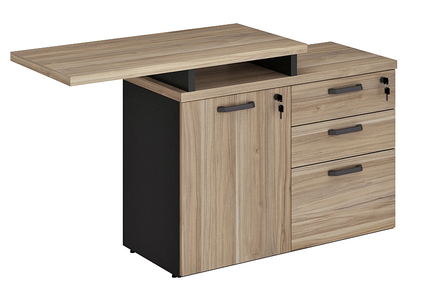 Mesa Diretor 1,50 + Balcão 1 porta, 3 Gavetas Calvi / Preto