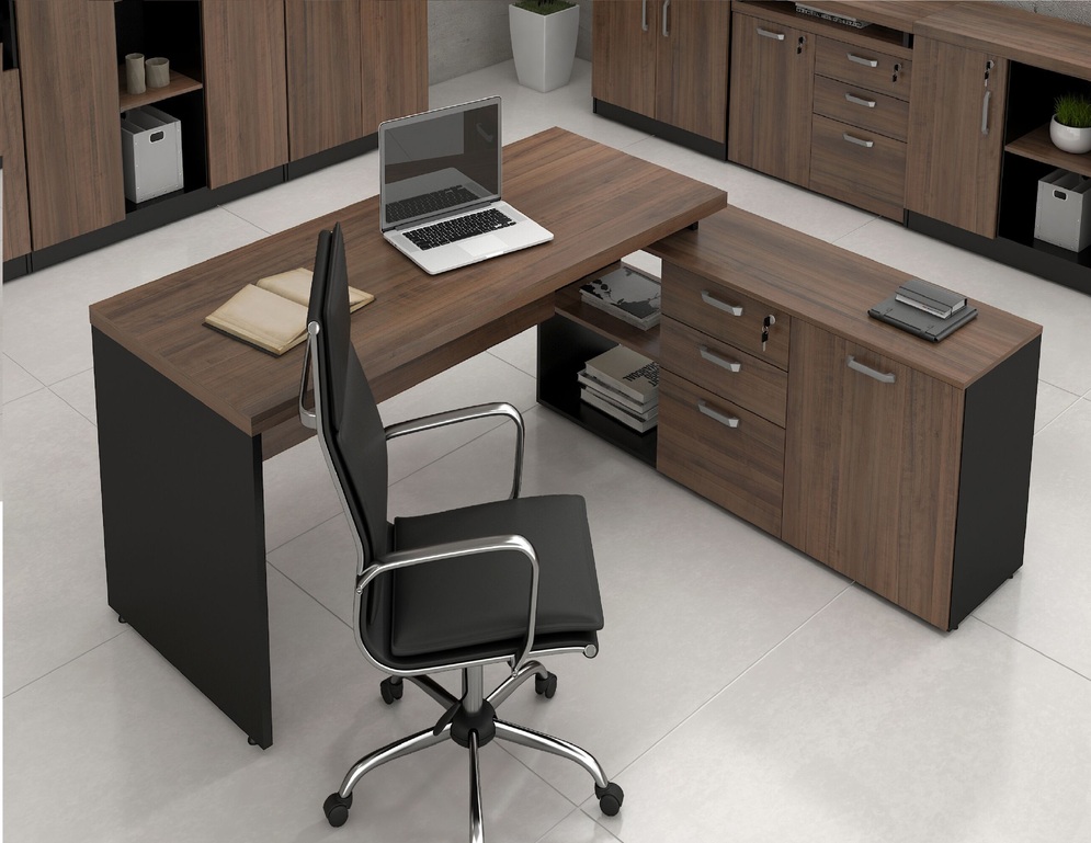 Mesa Diretor Web40 1,70 X 1,60 40mm com Balcão Ameixa/Preto