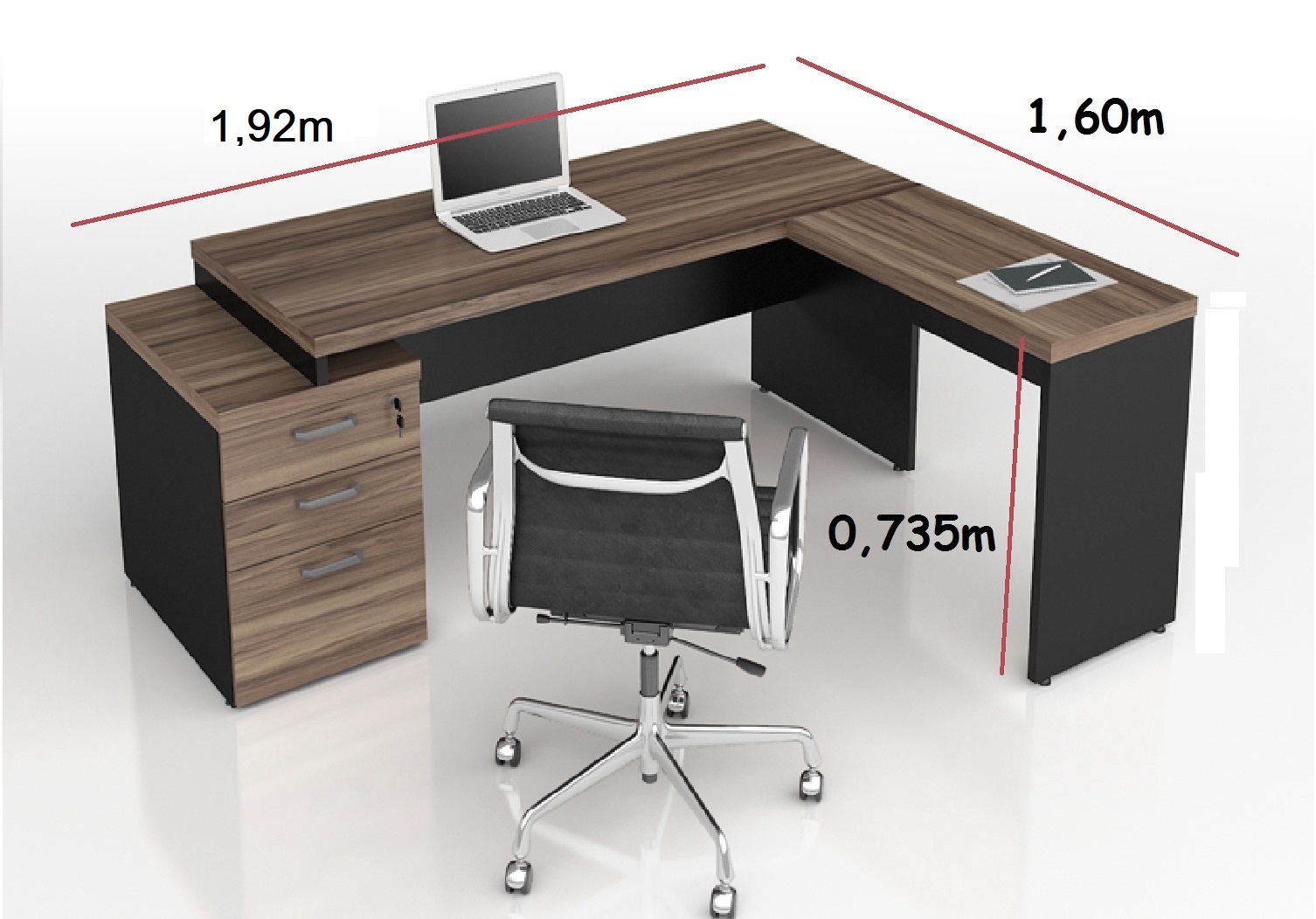 Mesa Diretor Web40 c/ Vidro 1,92 x 1,60 c/3gv - Ameixa/Preto