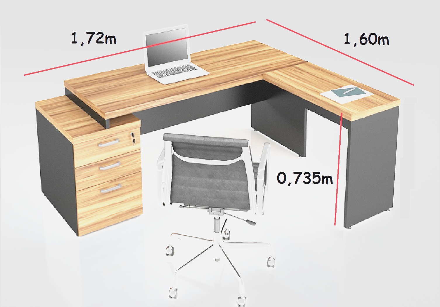 Mesa Diretor Web40 com Vidro 1,72m c/ 3 Gav. - Calvi / Preto