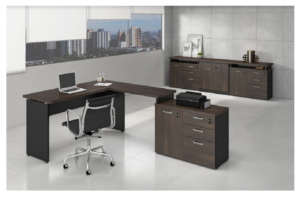 Mesa Escritório 1,20 + Balcão 1pt 3gv Web30 Marsala / Preto