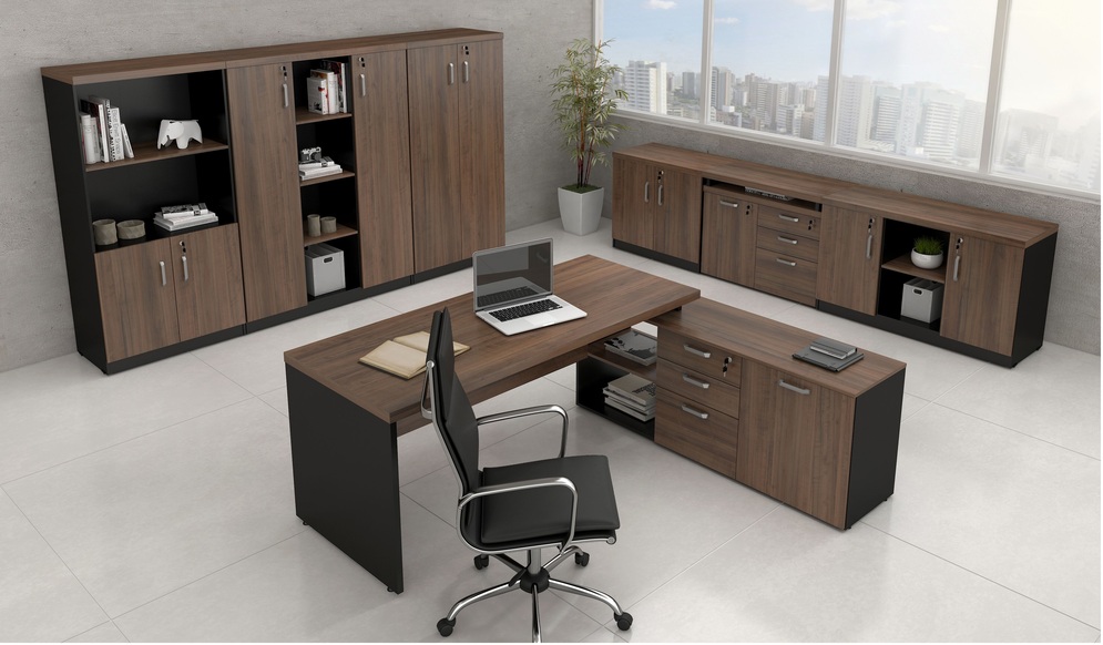 Mesa Escritório Web40 1,90 X 1,60 c/ Balcão Ameixa / Preto