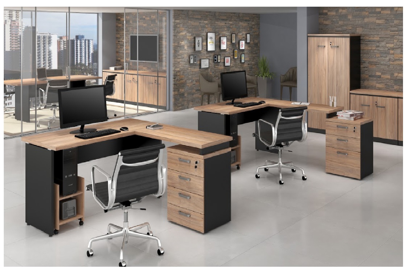 Mesa Escritório em L Web30 1,50m c/ 04 Gavetas Calvi / Preto