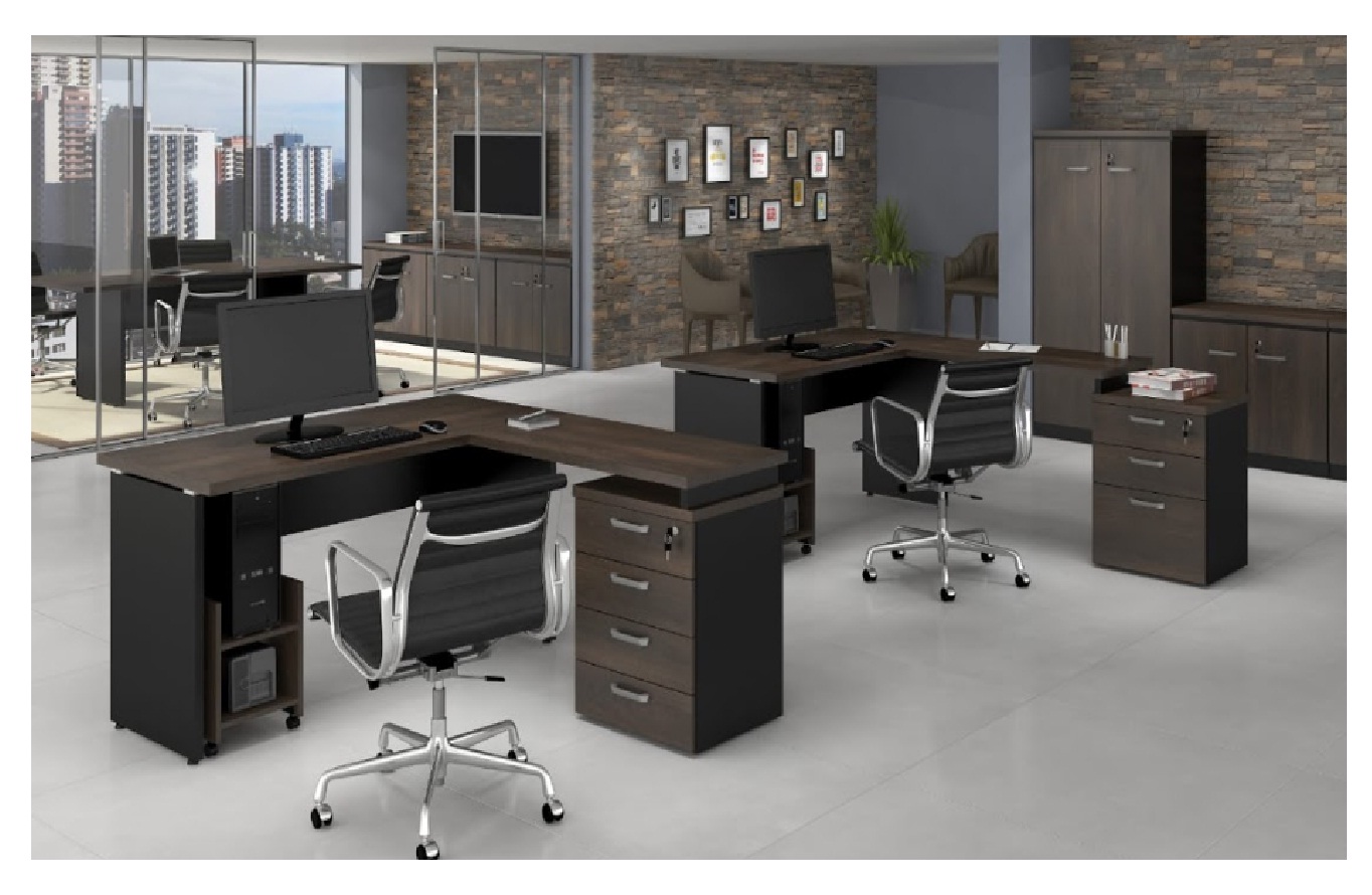 Mesa Secretária em L Web30 1,20x1,50 c/ Gav. Marsala/Preto