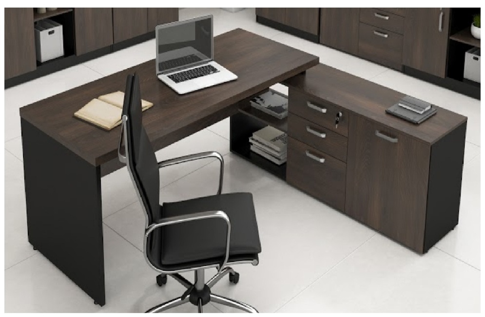 Mesa em L Web40 1,90 X 1,60 40mm com Armário - Marsala/Preto