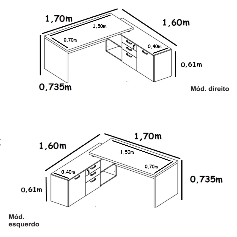 Mesa p/ Escritório em L 1,70m Web40 c/ Armário Branco/Branco