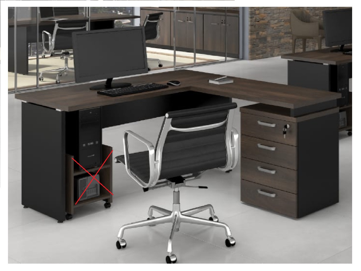 Mesa p/ Escritório em L Web30 1,35m 4 Gavetas Marsala/Preto
