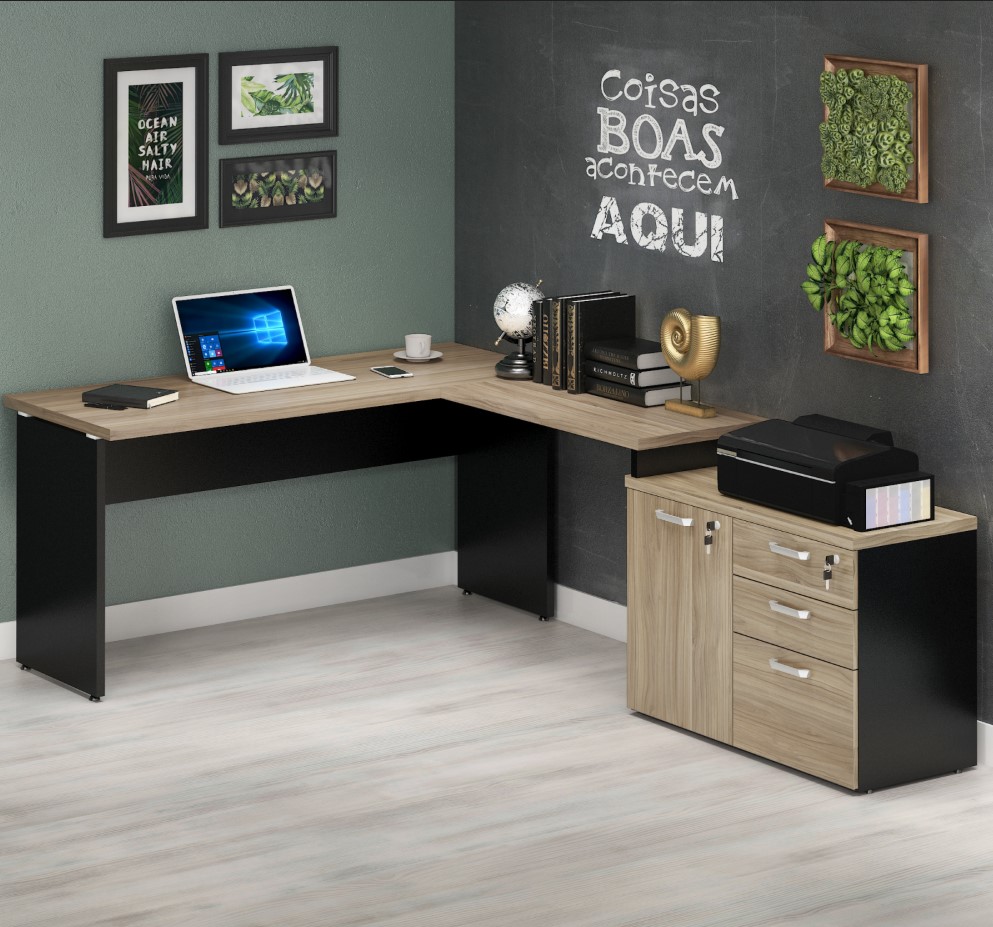 Mesa para Escritório Web30 1,20x2,32 c/ Armário Calvi/Preto