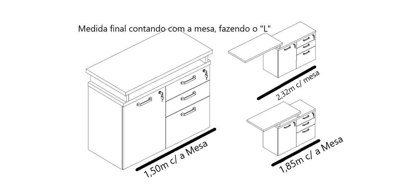 Mesa para Escritório Web30 1,20x2,32 c/ Armário Calvi/Preto