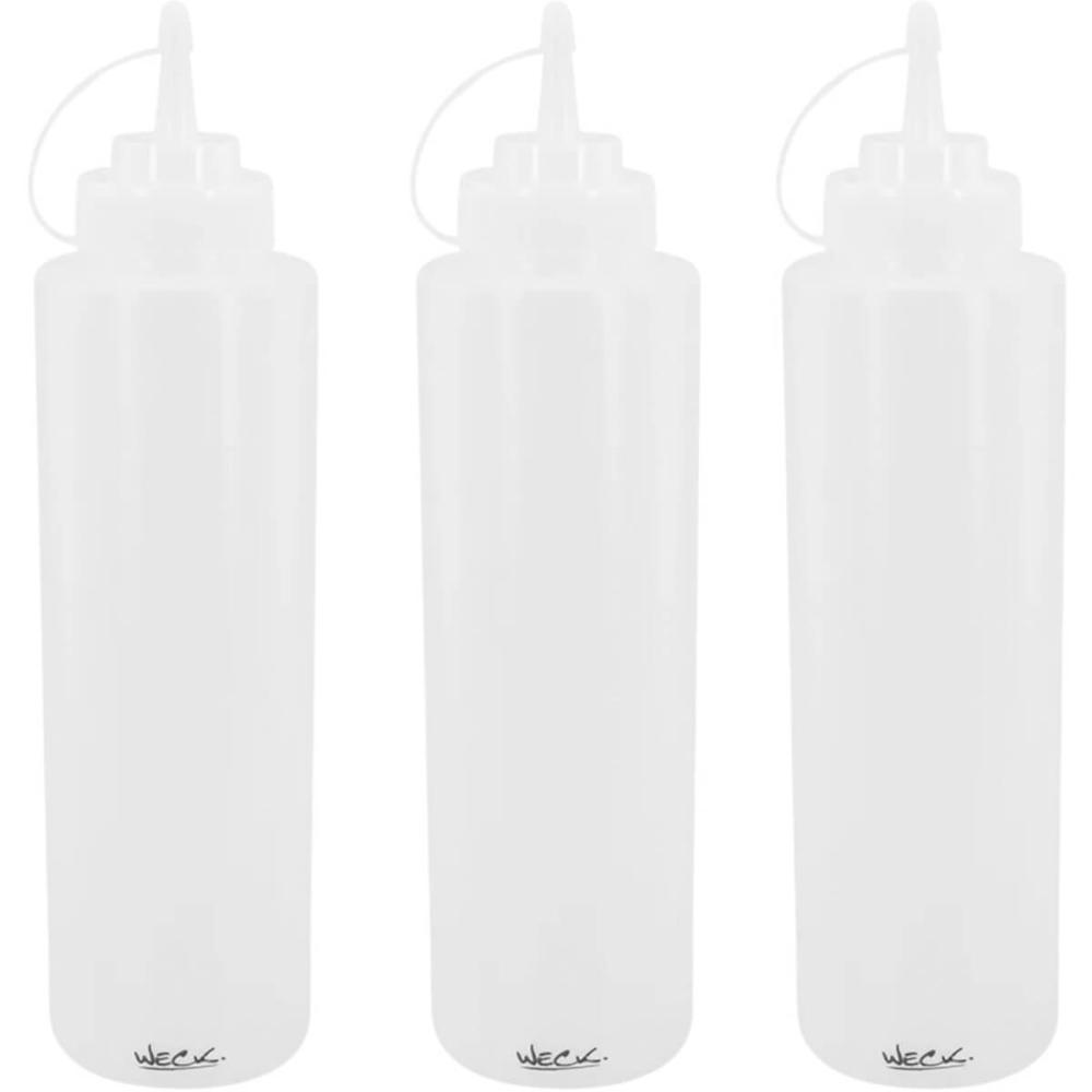 Kit 3 Bisnagas Plásticas 1L Flexíveis Weck para Molhos Caldas Maionese Transparente