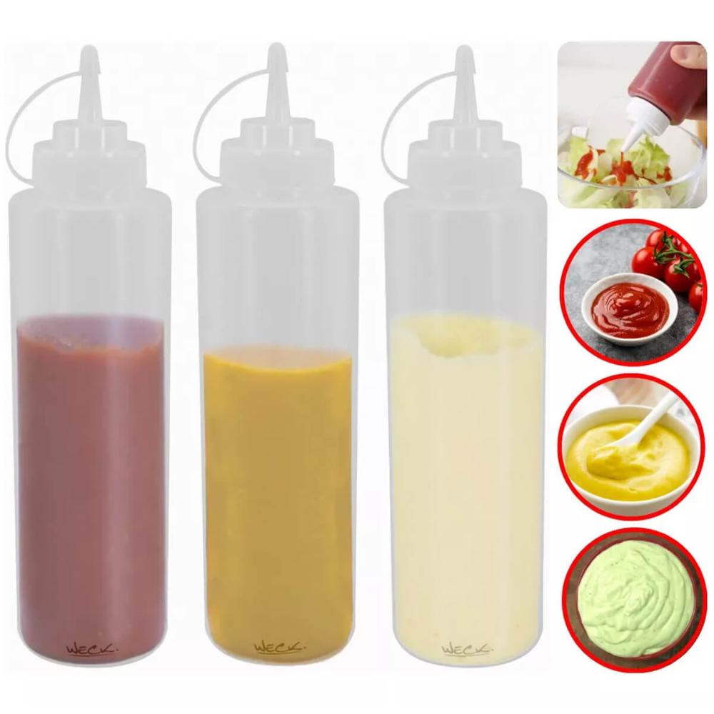 Kit 3 Bisnagas Plásticas 1L Flexíveis Weck para Molhos Caldas Maionese Transparente