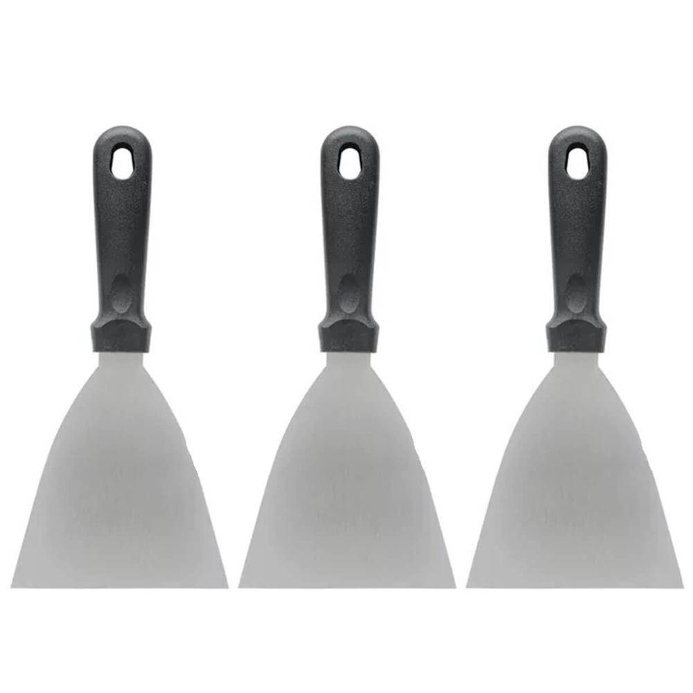 Kit 3 Espátulas Raspadoras 23x10cm Inox Chapa Cozinha Profissional Preta Lanche Weck