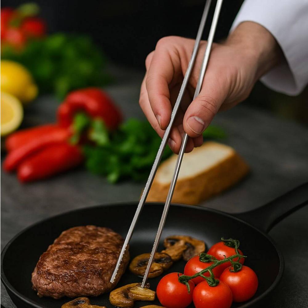 Pinça Culinária Profissional com Serrilha Reta 30cm Inox Weck Chef Gastronomia Cozinha