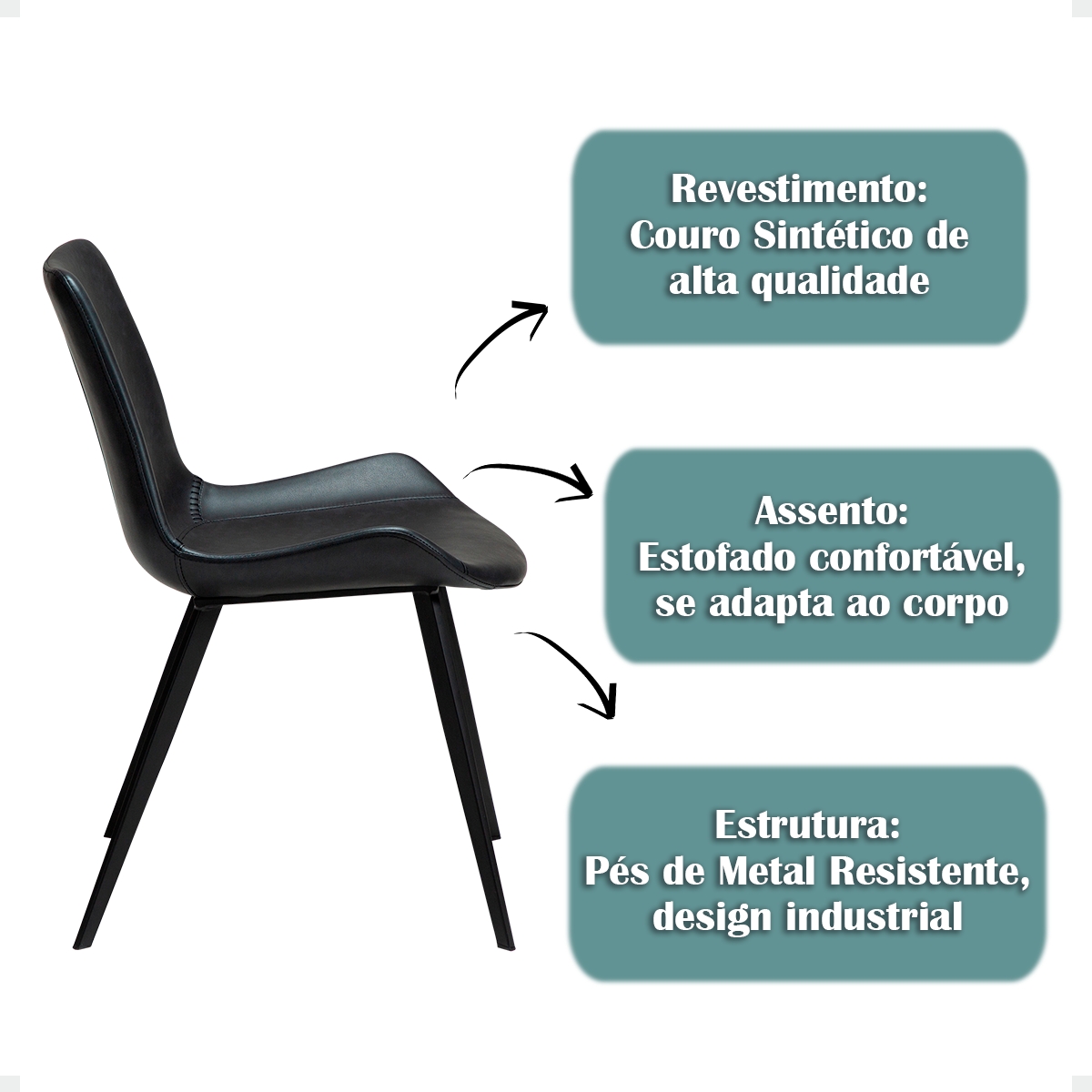Cadeira de Jantar Basic White Arrow Cor: Preta