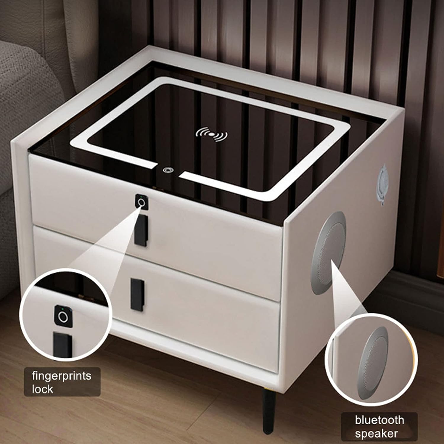 Mesa de Cabeceira Inteligente Branca Com Digital White Arrow