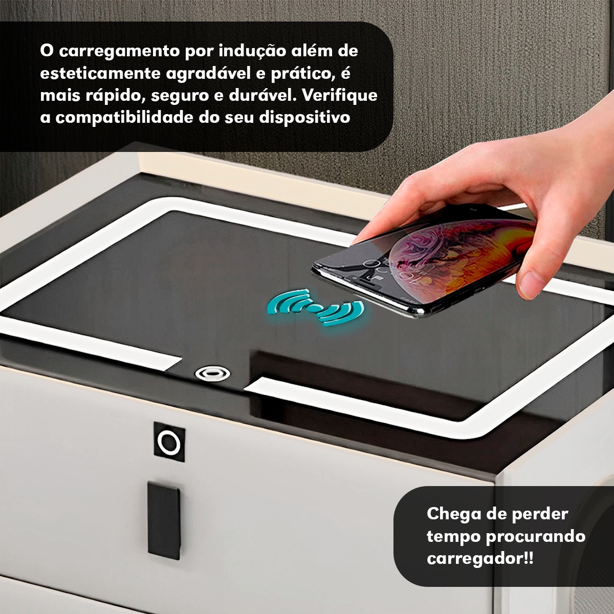 Mesa de Cabeceira Inteligente Branca Com Digital White Arrow