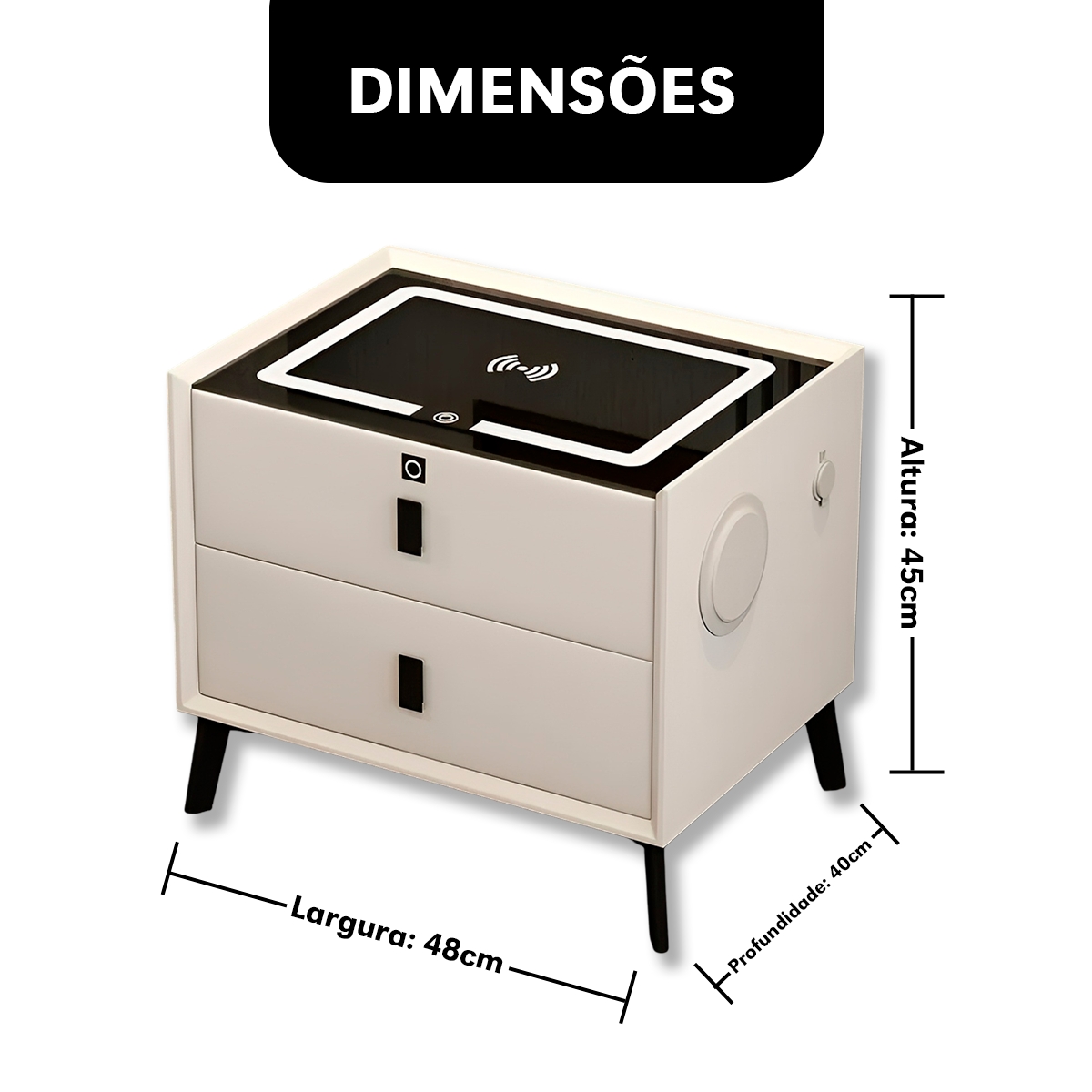 Mesa de Cabeceira Inteligente Branca Com Digital White Arrow